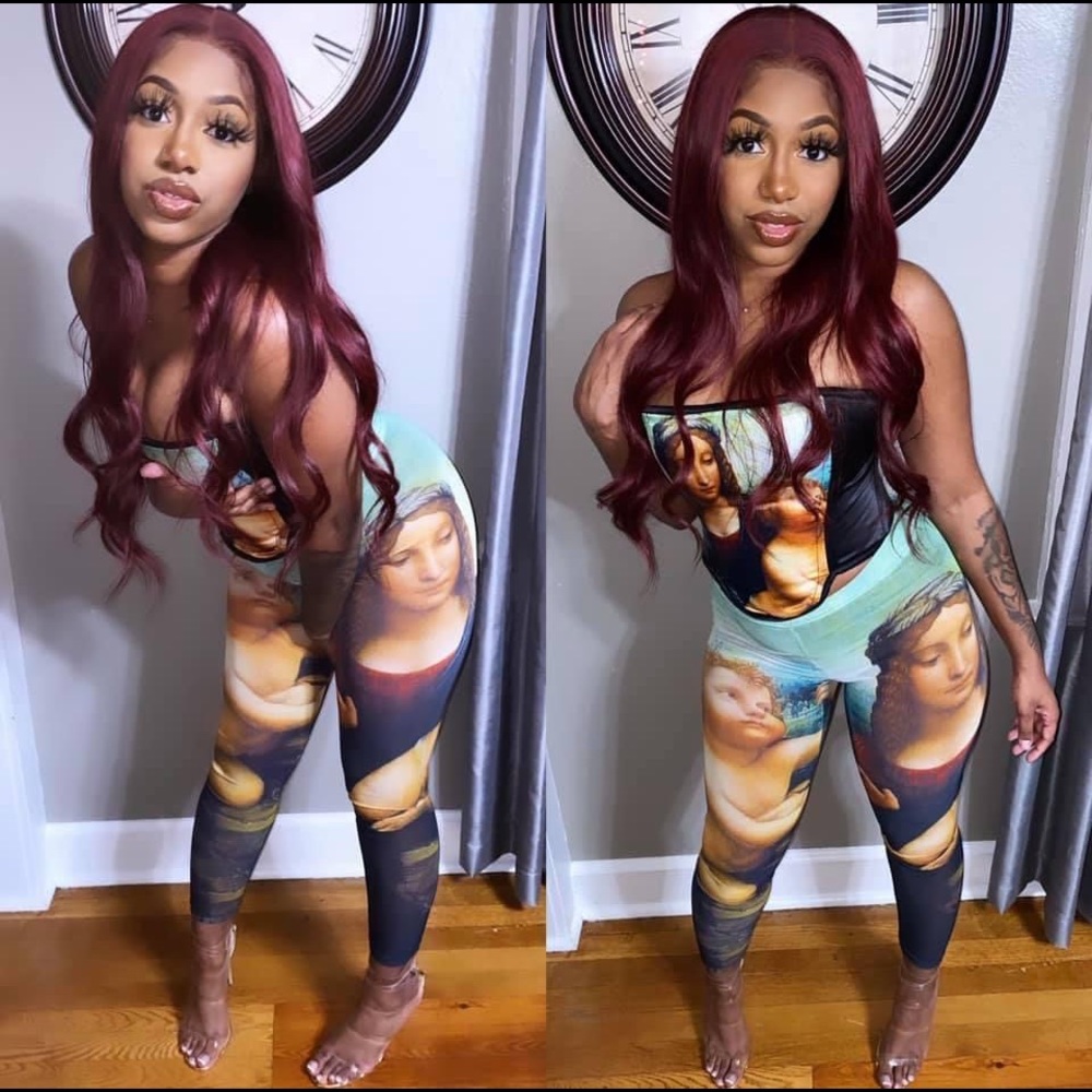 virgin mary corset top & mesh leggings set